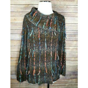 Chico's Striped Brown Wool Blend Cowl Neck Sweater